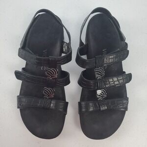 Vionic "44 Amber" Strappy Sandals Women's Size 10 Black Leather Comfort Open Toe